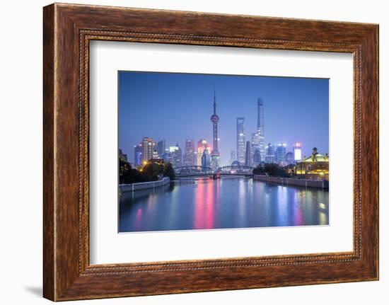 Pudong skyline across the Suzhou Creek and Waibaidu bridge, Shanghai, China-Jon Arnold-Framed Photographic Print