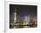 Pudong Skyline at Night across the Huangpu River, Oriental Pearl Tower on Left, Shanghai, China, As-Amanda Hall-Framed Photographic Print