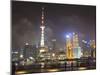 Pudong Skyline at Night across the Huangpu River, Oriental Pearl Tower on Left, Shanghai, China, As-Amanda Hall-Mounted Photographic Print