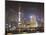 Pudong Skyline at Night across the Huangpu River, Oriental Pearl Tower on Left, Shanghai, China, As-Amanda Hall-Mounted Photographic Print