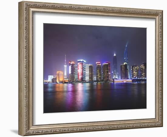 Pudong Skyline at Night across the Huangpu River, Shanghai, China, Asia-Amanda Hall-Framed Photographic Print