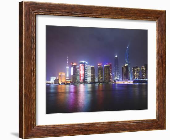 Pudong Skyline at Night across the Huangpu River, Shanghai, China, Asia-Amanda Hall-Framed Photographic Print