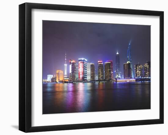 Pudong Skyline at Night across the Huangpu River, Shanghai, China, Asia-Amanda Hall-Framed Photographic Print