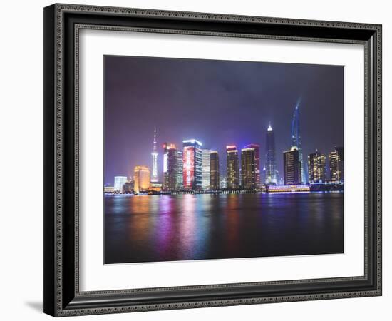 Pudong Skyline at Night across the Huangpu River, Shanghai, China, Asia-Amanda Hall-Framed Photographic Print