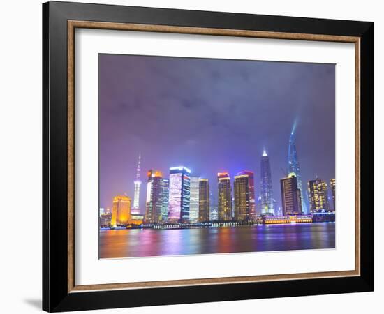 Pudong Skyline at Night across the Huangpu River, Shanghai, China, Asia-Amanda Hall-Framed Photographic Print