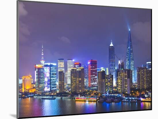 Pudong Skyline at Night across the Huangpu River, Shanghai, China, Asia-Amanda Hall-Mounted Photographic Print