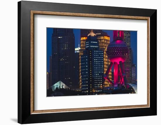 Pudong skyline dominated by Oriental Pearl TV Tower, Shanghai, China-Keren Su-Framed Photographic Print