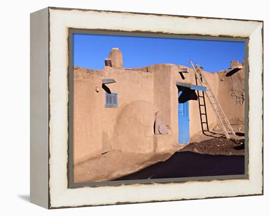 Pueblo House with Blue Door and Oven, Taos, New Mexico, USA-Charles Sleicher-Framed Premier Image Canvas