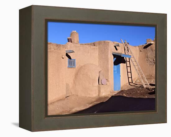 Pueblo House with Blue Door and Oven, Taos, New Mexico, USA-Charles Sleicher-Framed Premier Image Canvas