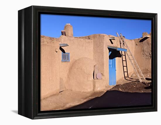 Pueblo House with Blue Door and Oven, Taos, New Mexico, USA-Charles Sleicher-Framed Premier Image Canvas