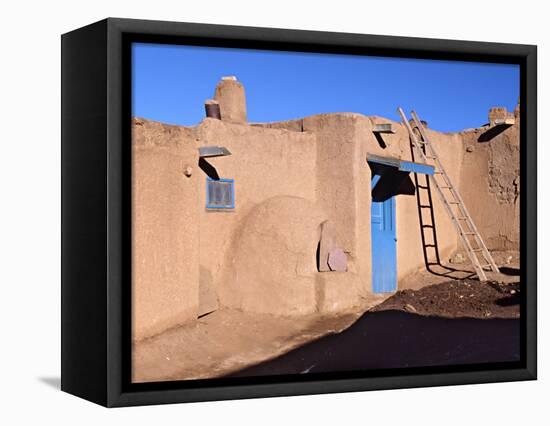 Pueblo House with Blue Door and Oven, Taos, New Mexico, USA-Charles Sleicher-Framed Premier Image Canvas