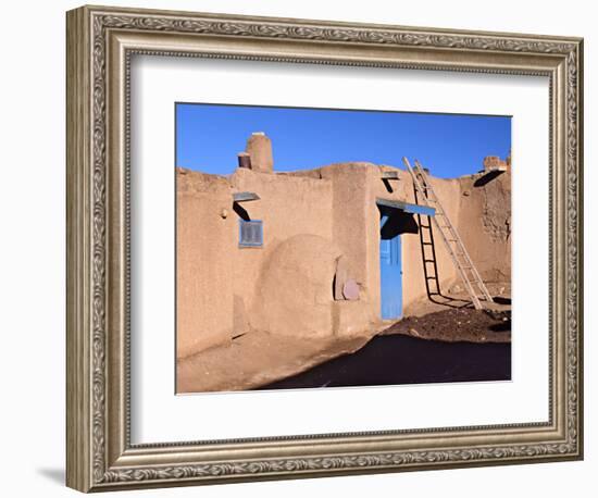 Pueblo House with Blue Door and Oven, Taos, New Mexico, USA-Charles Sleicher-Framed Photographic Print