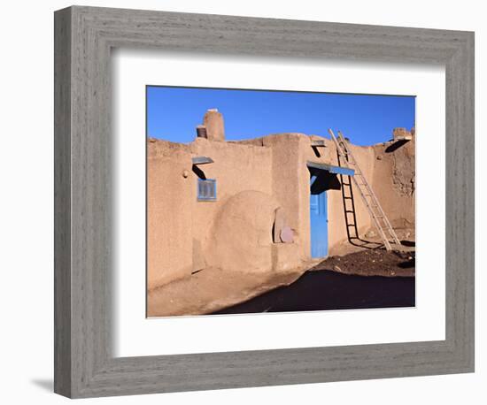 Pueblo House with Blue Door and Oven, Taos, New Mexico, USA-Charles Sleicher-Framed Photographic Print