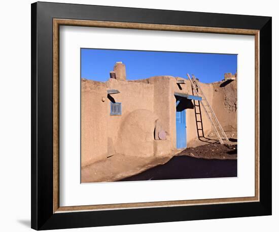 Pueblo House with Blue Door and Oven, Taos, New Mexico, USA-Charles Sleicher-Framed Photographic Print