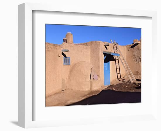 Pueblo House with Blue Door and Oven, Taos, New Mexico, USA-Charles Sleicher-Framed Photographic Print