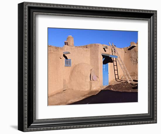 Pueblo House with Blue Door and Oven, Taos, New Mexico, USA-Charles Sleicher-Framed Photographic Print