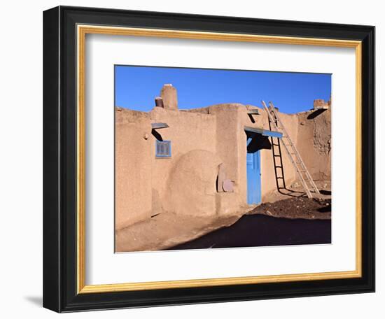 Pueblo House with Blue Door and Oven, Taos, New Mexico, USA-Charles Sleicher-Framed Photographic Print