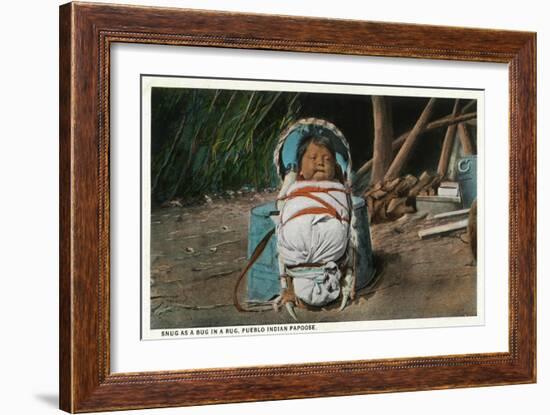 Pueblo Indian Baby Snug as a Bug in a Rug in his Papoose-Lantern Press-Framed Art Print