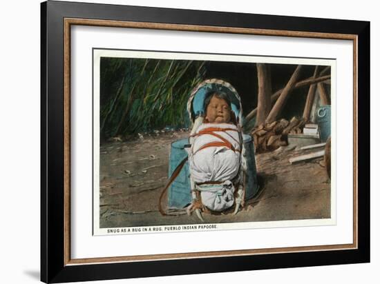 Pueblo Indian Baby Snug as a Bug in a Rug in his Papoose-Lantern Press-Framed Art Print