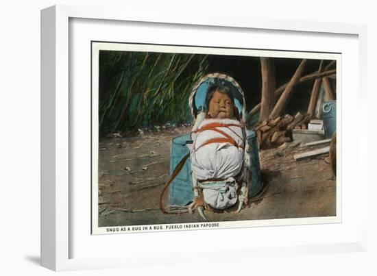 Pueblo Indian Baby Snug as a Bug in a Rug in his Papoose-Lantern Press-Framed Art Print