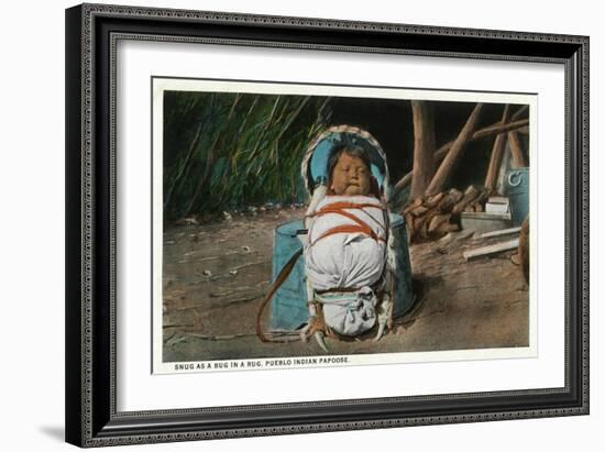 Pueblo Indian Baby Snug as a Bug in a Rug in his Papoose-Lantern Press-Framed Art Print