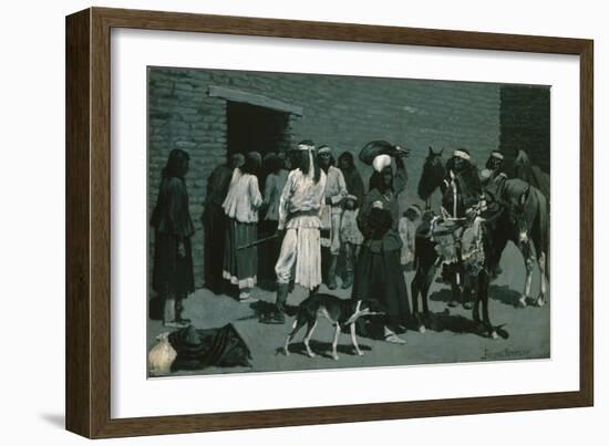 Pueblo Indian Village (Distribution of Beef at San Carlos Agency) C.1889 (Oil on Canvas)-Frederic Remington-Framed Giclee Print