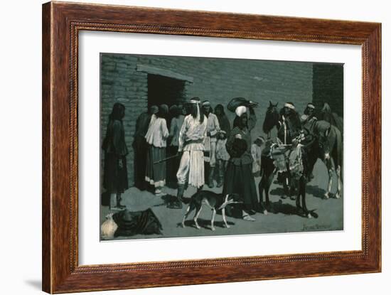 Pueblo Indian Village (Distribution of Beef at San Carlos Agency) C.1889 (Oil on Canvas)-Frederic Remington-Framed Giclee Print