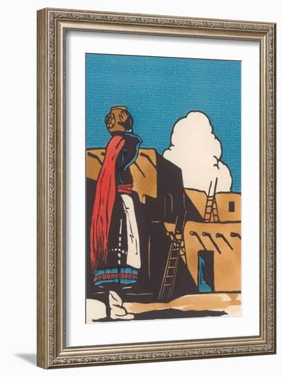 Pueblo Indian Woman with Pot-null-Framed Art Print