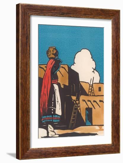 Pueblo Indian Woman with Pot-null-Framed Art Print