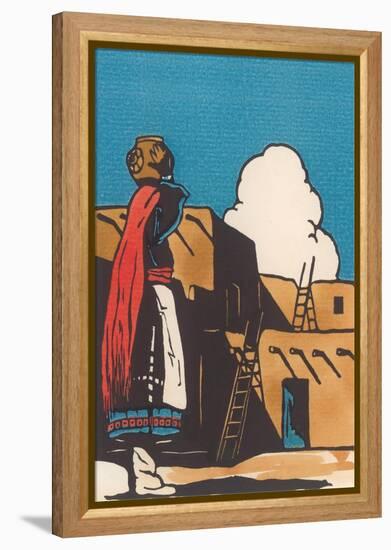 Pueblo Indian Woman with Pot-null-Framed Stretched Canvas