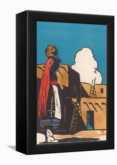 Pueblo Indian Woman with Pot-null-Framed Stretched Canvas