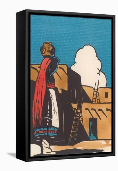 Pueblo Indian Woman with Pot-null-Framed Stretched Canvas