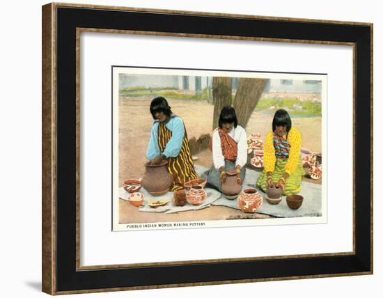 Pueblo Indian Women Making Pottery-null-Framed Art Print