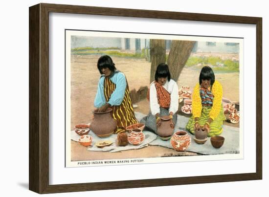 Pueblo Indian Women Making Pottery-null-Framed Art Print