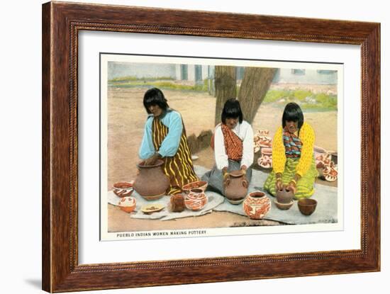 Pueblo Indian Women Making Pottery-null-Framed Art Print