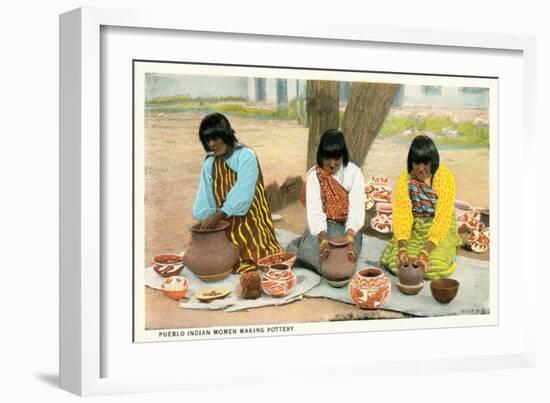 Pueblo Indian Women Making Pottery-null-Framed Art Print