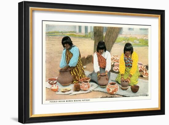 Pueblo Indian Women Making Pottery-null-Framed Art Print