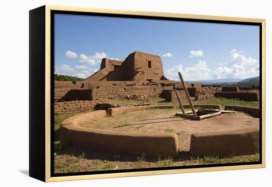 Pueblo Mission in Background), Kiva in Foreground, Pecos National Historic Park, New Mexico, U.S.A.-Richard Maschmeyer-Framed Premier Image Canvas