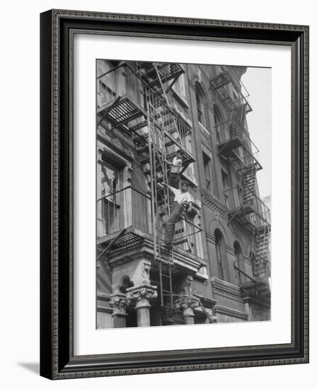 Puerto Rican Boys Climbing on Tenement Fire Escape-Al Fenn-Framed Photographic Print