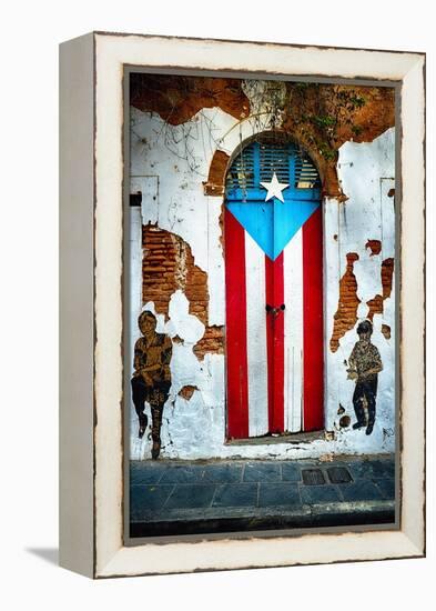 Puerto Rican Flag Door-George Oze-Framed Premier Image Canvas