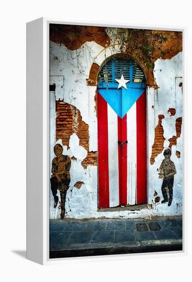 Puerto Rican Flag Door-George Oze-Framed Premier Image Canvas