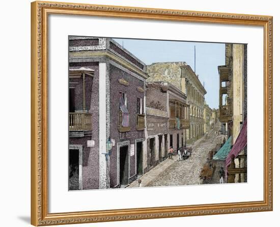 Puerto Rico,Calle de San José y Palacio de La Intendencia, La Ilustracion E-L. Urgellés-Framed Giclee Print