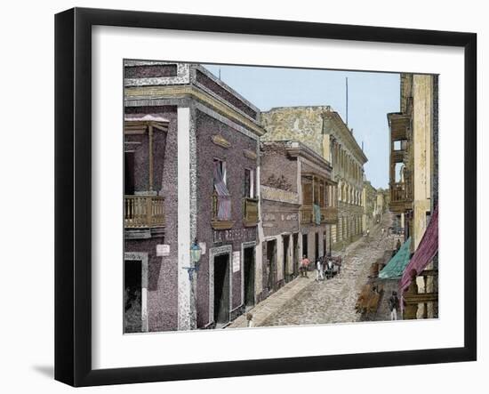 Puerto Rico,Calle de San José y Palacio de La Intendencia, La Ilustracion E-L. Urgellés-Framed Giclee Print