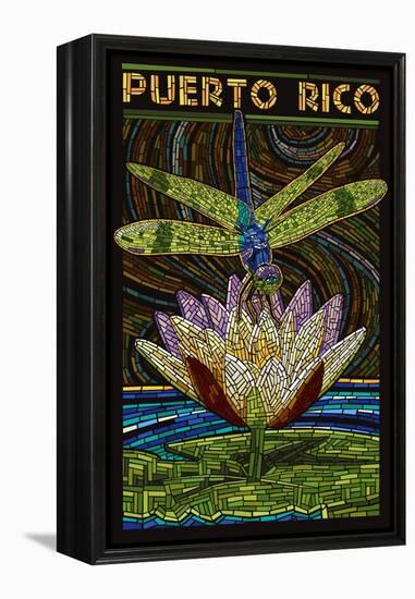 Puerto Rico - Dragonfly Mosaic-Lantern Press-Framed Stretched Canvas