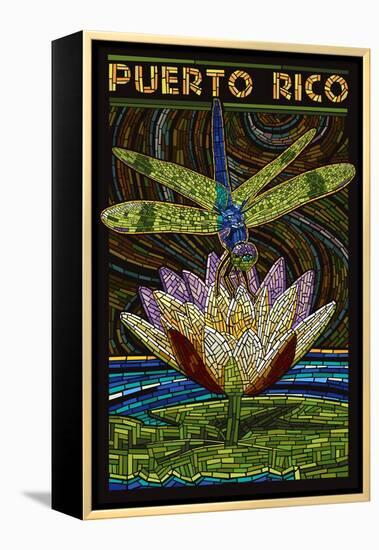 Puerto Rico - Dragonfly Mosaic-Lantern Press-Framed Stretched Canvas