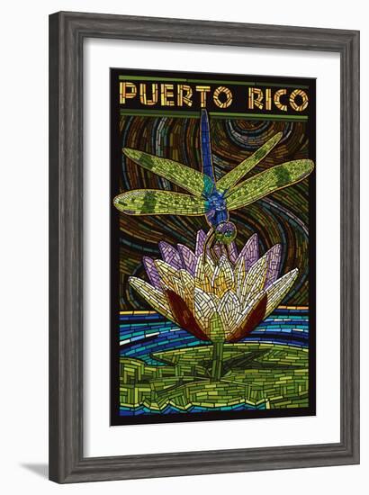 Puerto Rico - Dragonfly Mosaic-Lantern Press-Framed Art Print