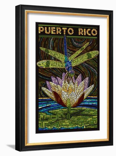 Puerto Rico - Dragonfly Mosaic-Lantern Press-Framed Art Print