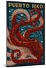 Puerto Rico - Octopus Mosaic-Lantern Press-Mounted Art Print