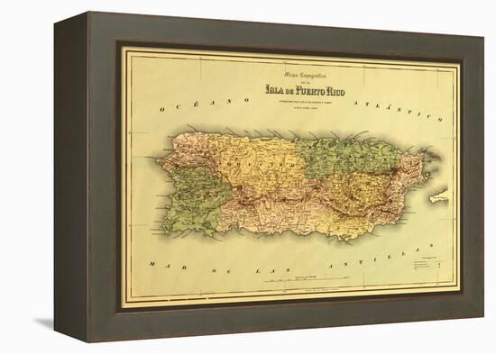 Puerto Rico - Panoramic Map-Lantern Press-Framed Stretched Canvas