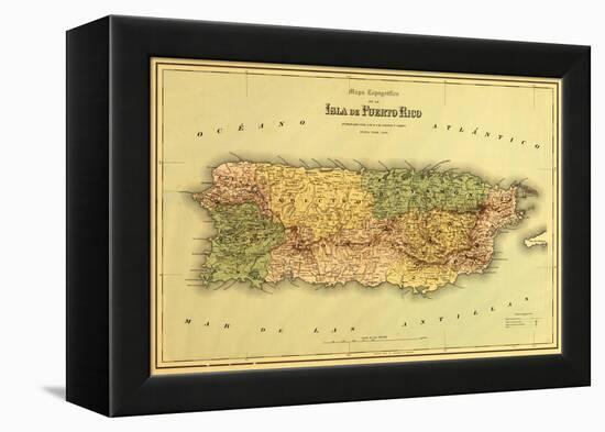 Puerto Rico - Panoramic Map-Lantern Press-Framed Stretched Canvas